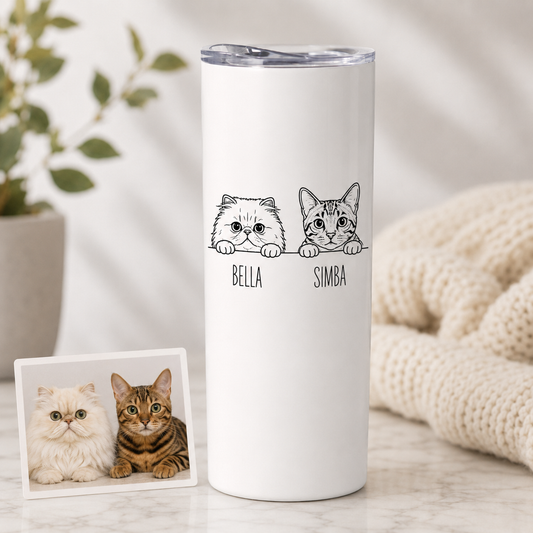Personalized Photo My Pretty Cats 20oz Skinny Tumbler – Custom Cat Photo Skinny Tumbler For Woman and Cat Owners TOM99