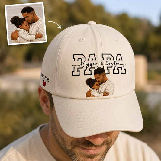 Custom Photo Papa Embroidered Hat, Personalized Cap, Custom Portrait Dad Hat, Father’s Day Gift TOM99