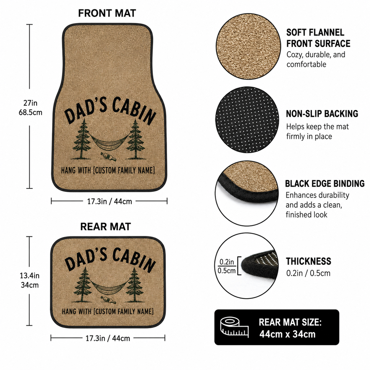 Personalized Dad's Cabin Flannel Car Floor Mats, Custom Dad Floor Mats, Gift For Dad TOM99