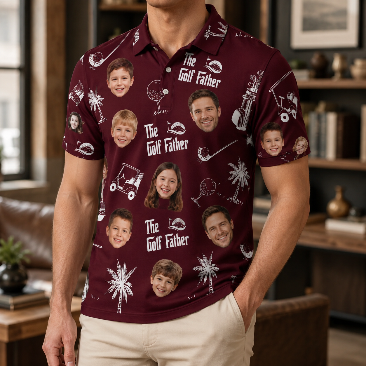 Custom Photo Girl Father Dad Polo Shirt, Personalized Polo Shirt For Husband Dad Grandfather