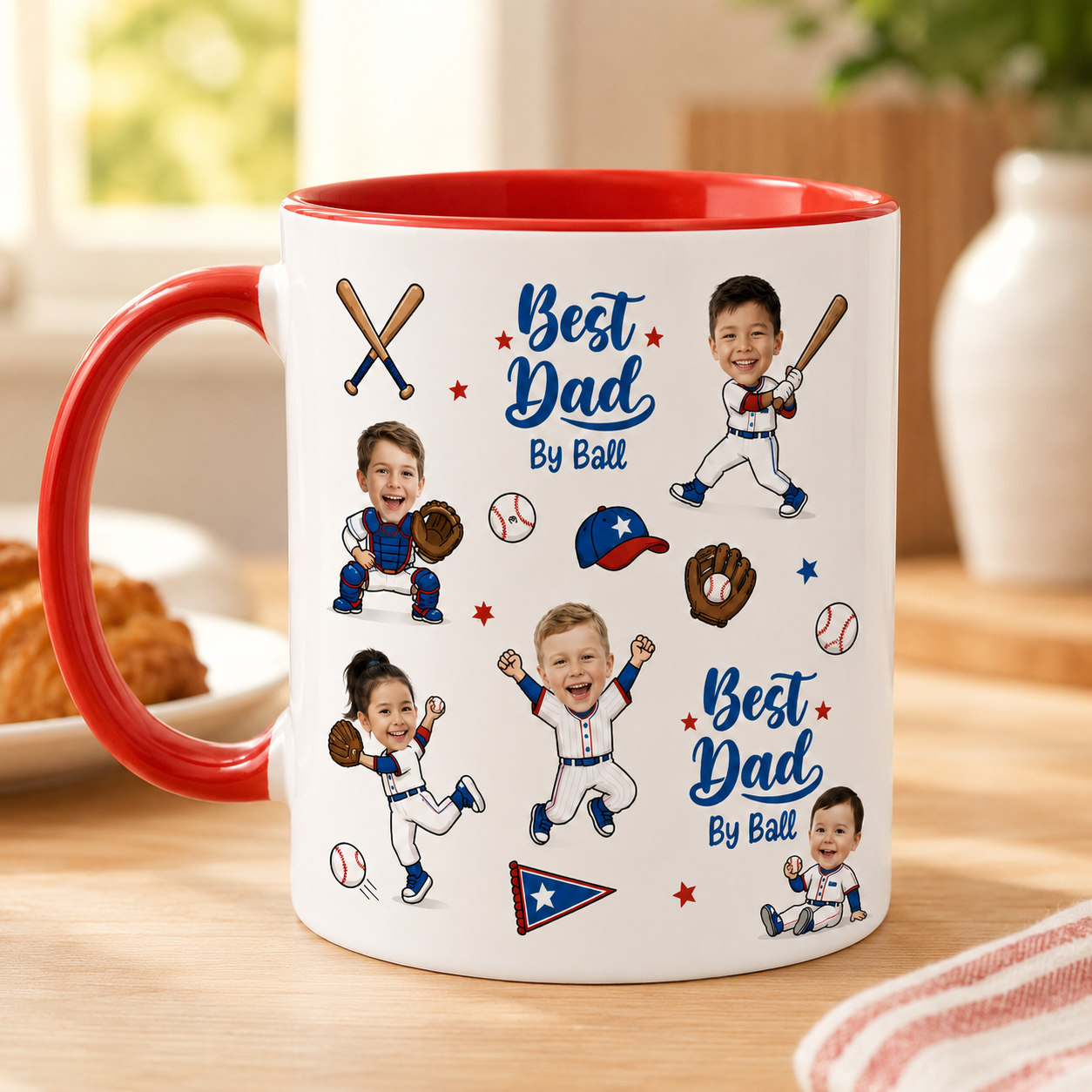 Custom Photo Best Dad By Ball Mug, Personalized Mug Mug For Husband Dad Grandfather TOM99