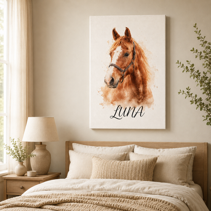 Custom Photo Water Color Horse Wall Art Canvas | Personalized Horse Photo Canvas | Gift For Horse Lovers TOM99