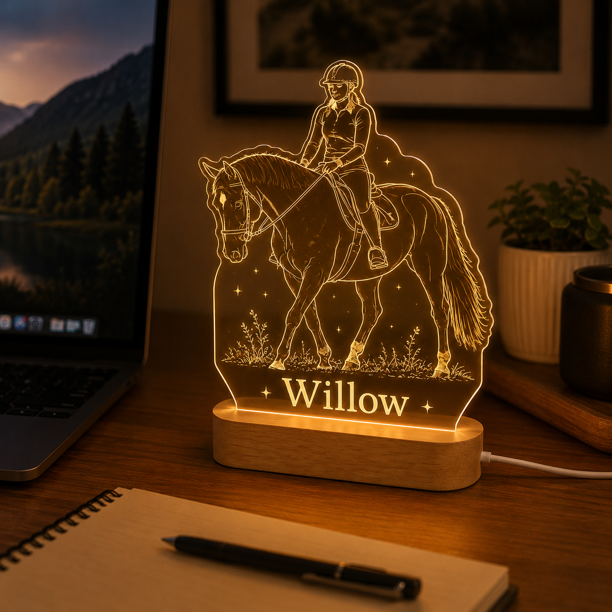 Custom Photo Ride Horse Wooden Led Light | Personalized Horse Photo Wooden Led Light | Gift For Horse Lovers TOM99