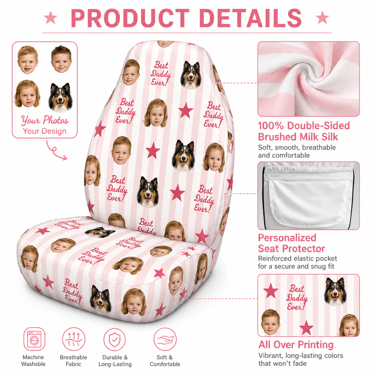 Personalized Dad Portrait Car Seat Cover, Custom Dad Seat Protector, Gift For Dad TOM99