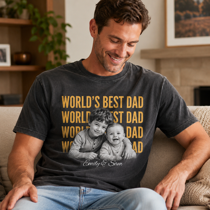 Custom World's Best Dad Photo Wash T-Shirt, Personalized Dad Gifts | Gift For Dad TOM99