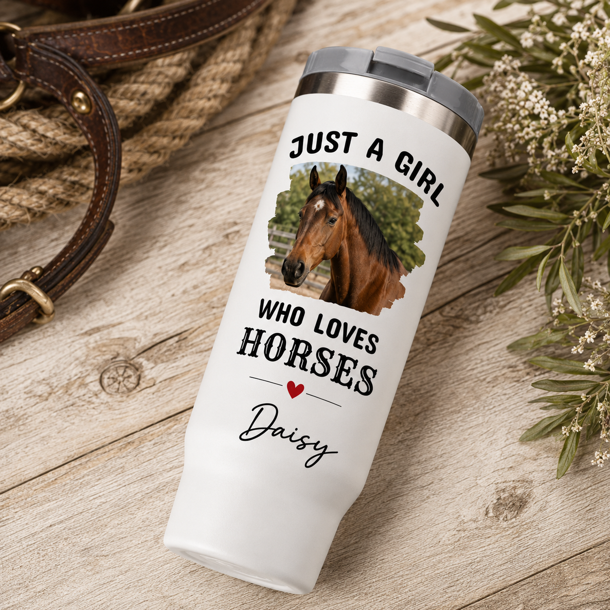 Custom Photo Just A Girl Horse 30oz Tumbler | Gift For Horse Lovers | Pet Lover Gifts TOM99
