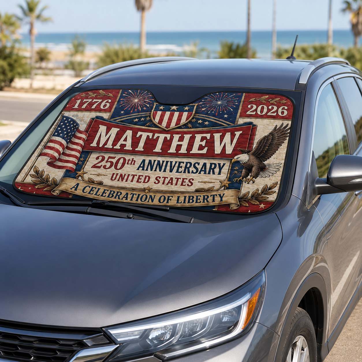Personalized US Dad Windshield Sun Shade, Custom Car Sun Shade for Dad, Gift For Dad TOM99
