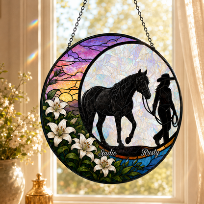 Custom Photo Horse Memories Stained Glass Suncatcher – Personalized Horse Lover Gifts | Gift For Horse Lover TOM99
