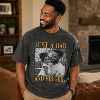 Custom Photo Just A Dad Wash T-Shirt, Personalized Dad Gifts | Gift For Dad TOM99