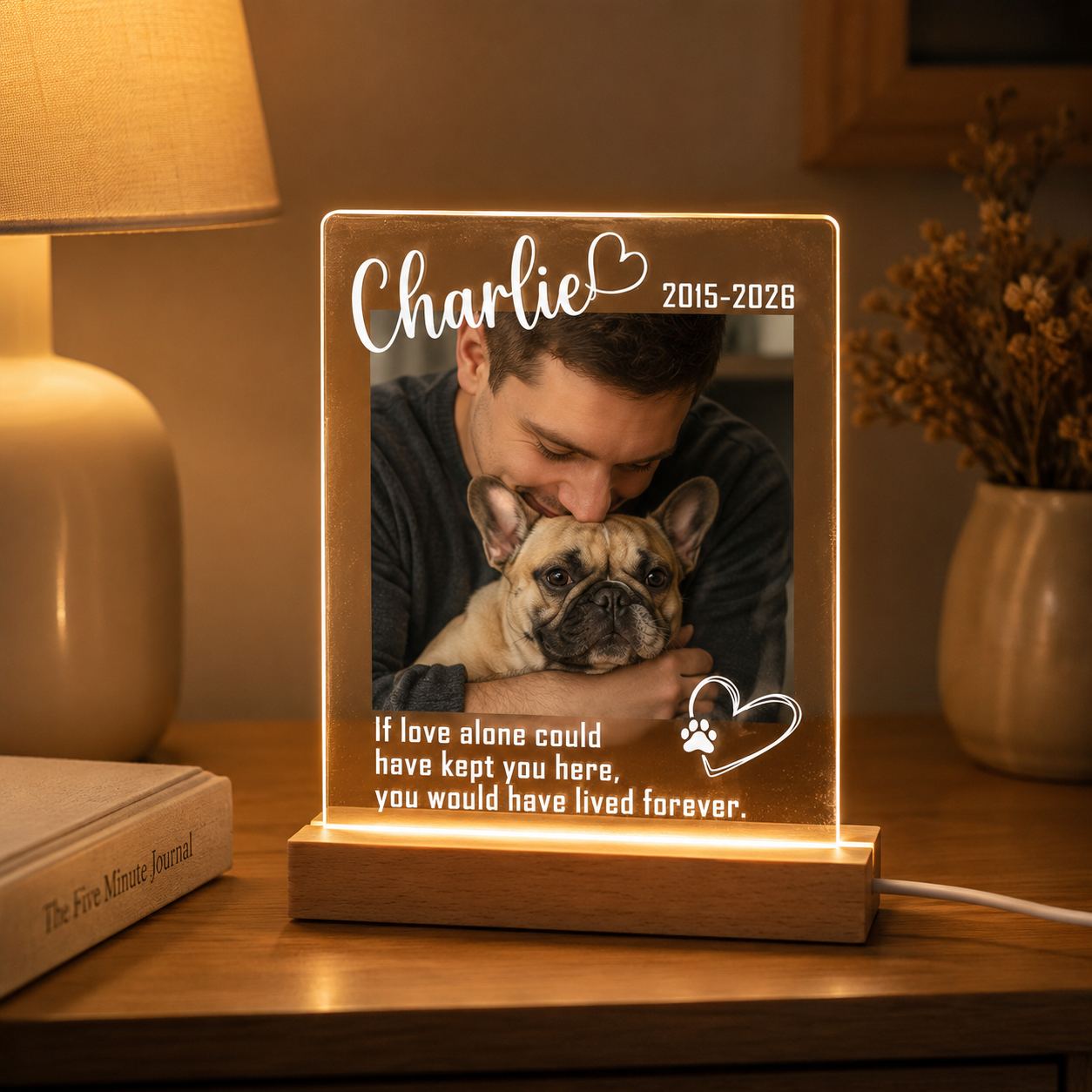 Custom Photo Dog Forever In My Heart Wooden LED Light | Personalized Dog Photo LED Night Light | Pet Loss Sympathy Gift TOM99