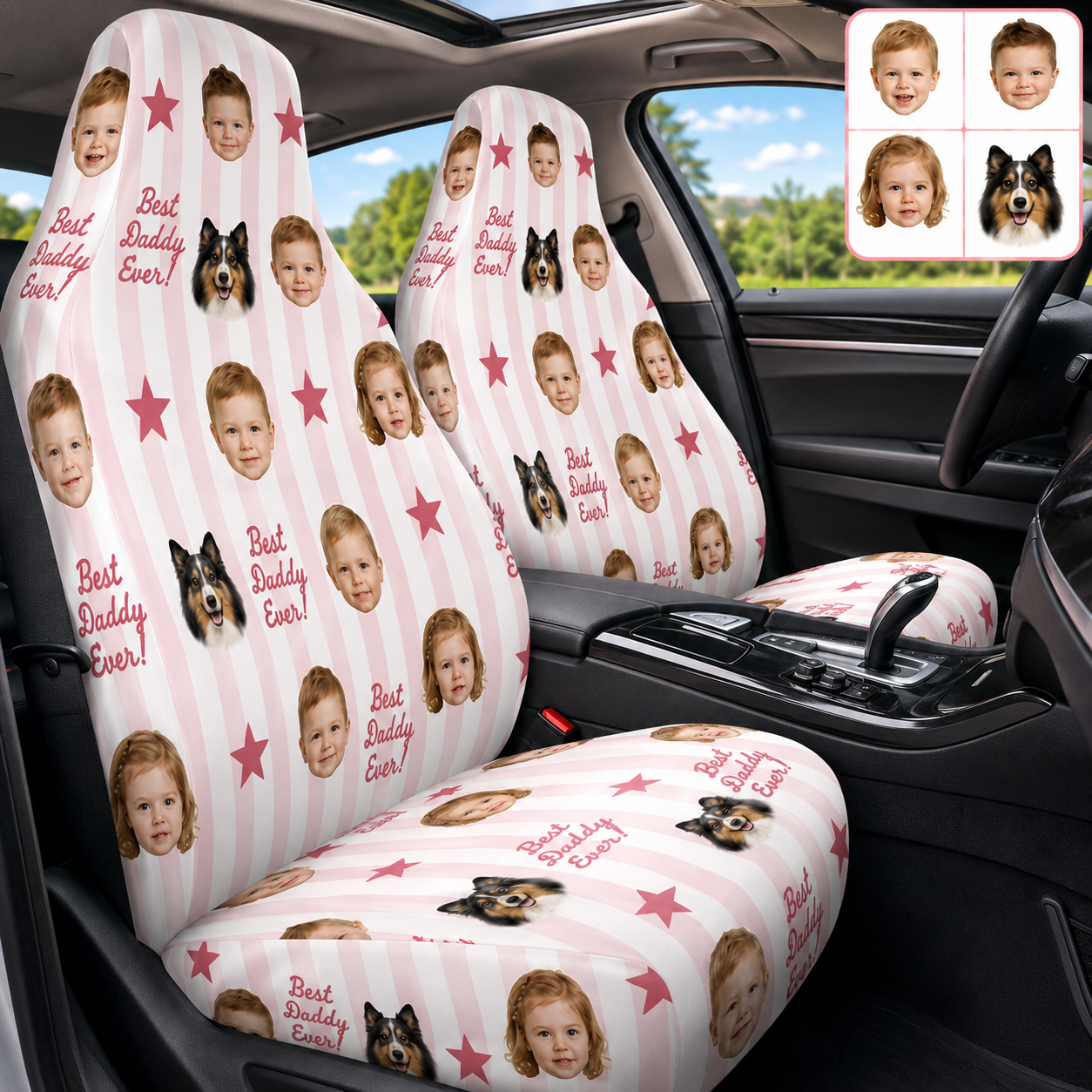 Personalized Dad Portrait Car Seat Cover, Custom Dad Seat Protector, Gift For Dad TOM99