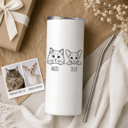 Personalized Photo My Pretty Cats 20oz Skinny Tumbler – Custom Cat Photo Skinny Tumbler For Woman and Cat Owners TOM99