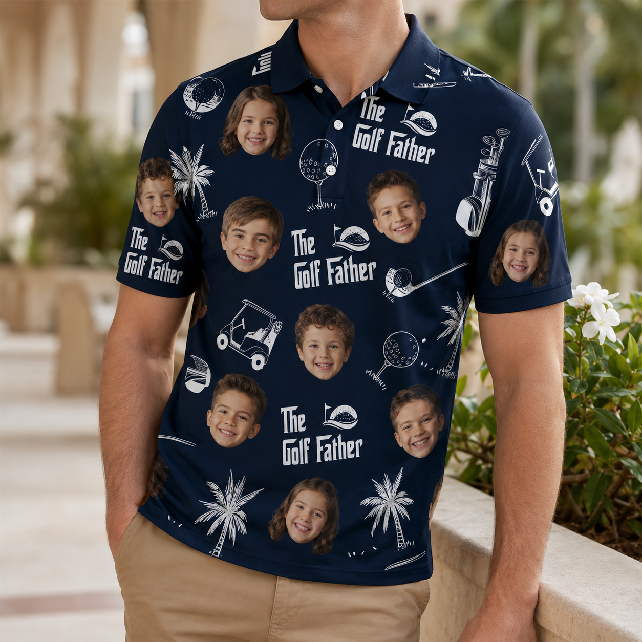 Custom Photo Girl Father Dad Polo Shirt, Personalized Polo Shirt For Husband Dad Grandfather