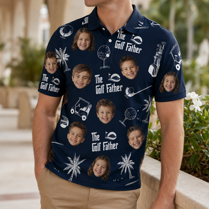 Custom Photo Girl Father Dad Polo Shirt, Personalized Polo Shirt For Husband Dad Grandfather