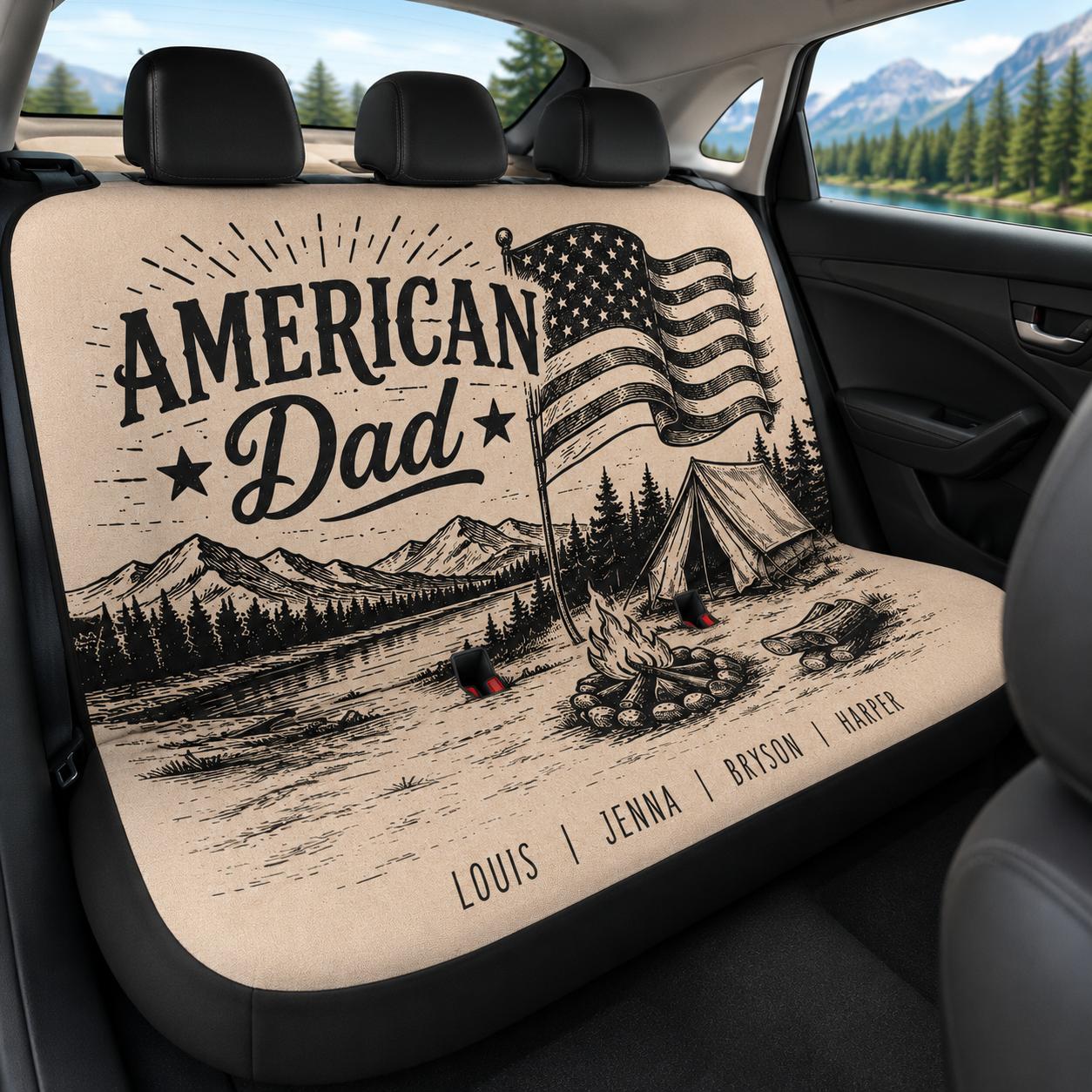 Personalized American Dad Car Rear Seat Cover, Custom Back Seat Protector For Dad, Gift For Dad TOM99