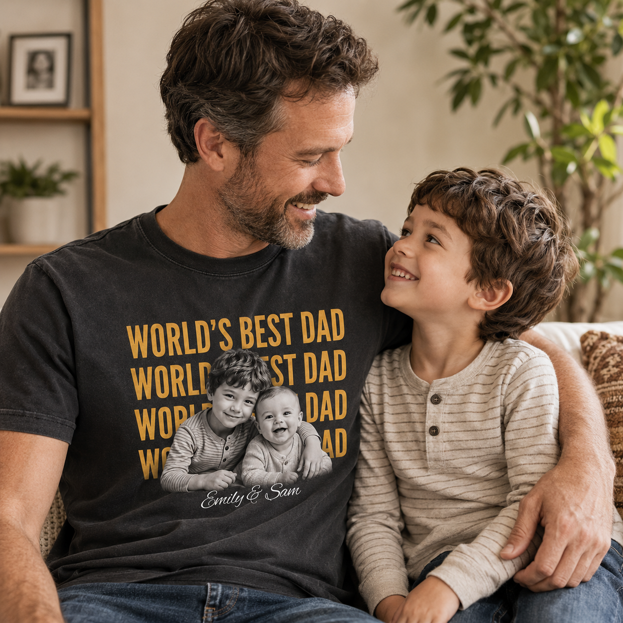 Custom World's Best Dad Photo Wash T-Shirt, Personalized Dad Gifts | Gift For Dad TOM99