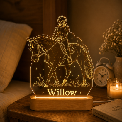 Custom Photo Ride Horse Wooden Led Light | Personalized Horse Photo Wooden Led Light | Gift For Horse Lovers TOM99