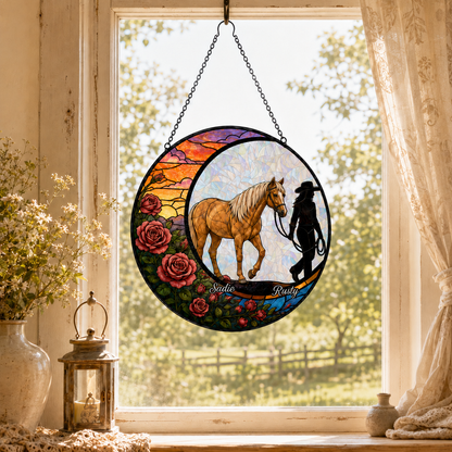 Custom Photo Horse Memories Stained Glass Suncatcher – Personalized Horse Lover Gifts | Gift For Horse Lover TOM99