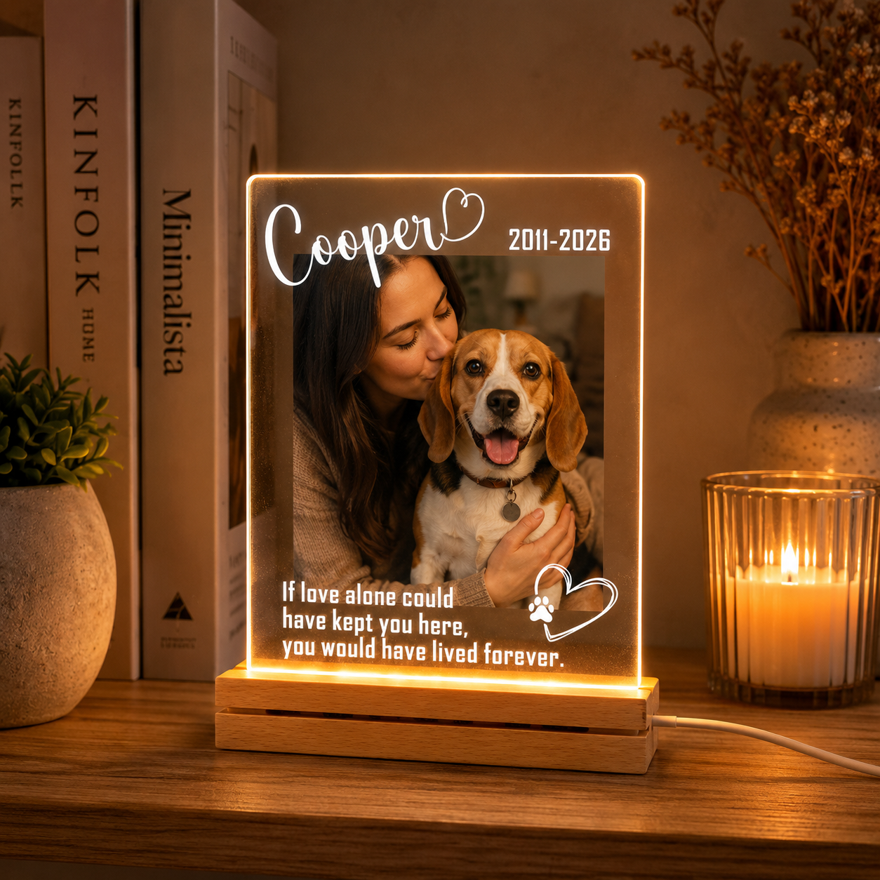 Custom Photo Dog Forever In My Heart Wooden LED Light | Personalized Dog Photo LED Night Light | Pet Loss Sympathy Gift TOM99
