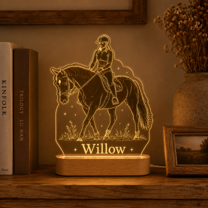 Custom Photo Ride Horse Wooden Led Light | Personalized Horse Photo Wooden Led Light | Gift For Horse Lovers TOM99
