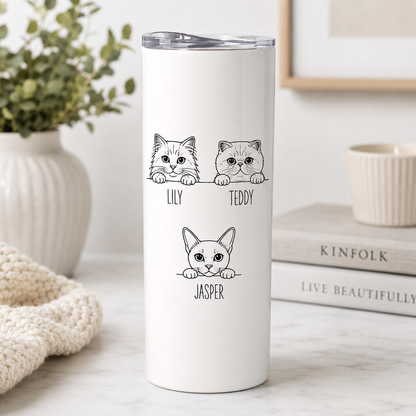 Personalized Photo My Pretty Cats 20oz Skinny Tumbler – Custom Cat Photo Skinny Tumbler For Woman and Cat Owners TOM99