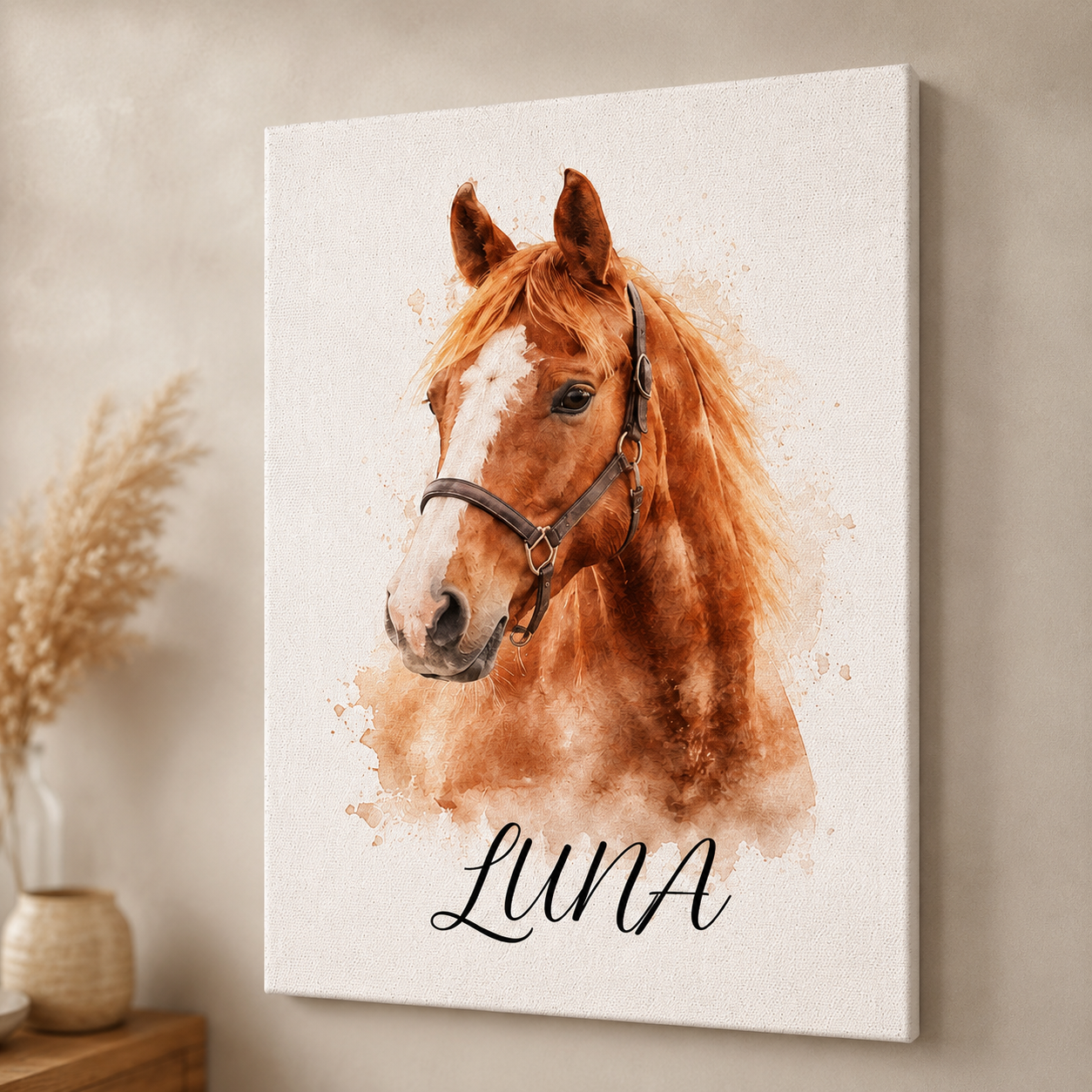 Custom Photo Water Color Horse Wall Art Canvas | Personalized Horse Photo Canvas | Gift For Horse Lovers TOM99