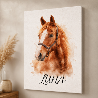 Custom Photo Water Color Horse Wall Art Canvas | Personalized Horse Photo Canvas | Gift For Horse Lovers TOM99