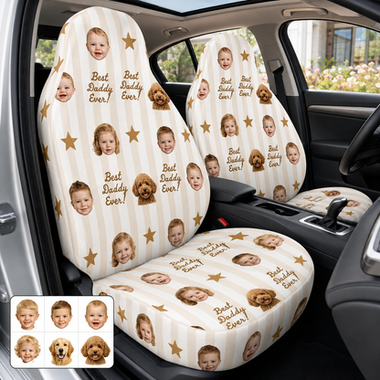 Personalized Dad Portrait Car Seat Cover, Custom Dad Seat Protector, Gift For Dad TOM99