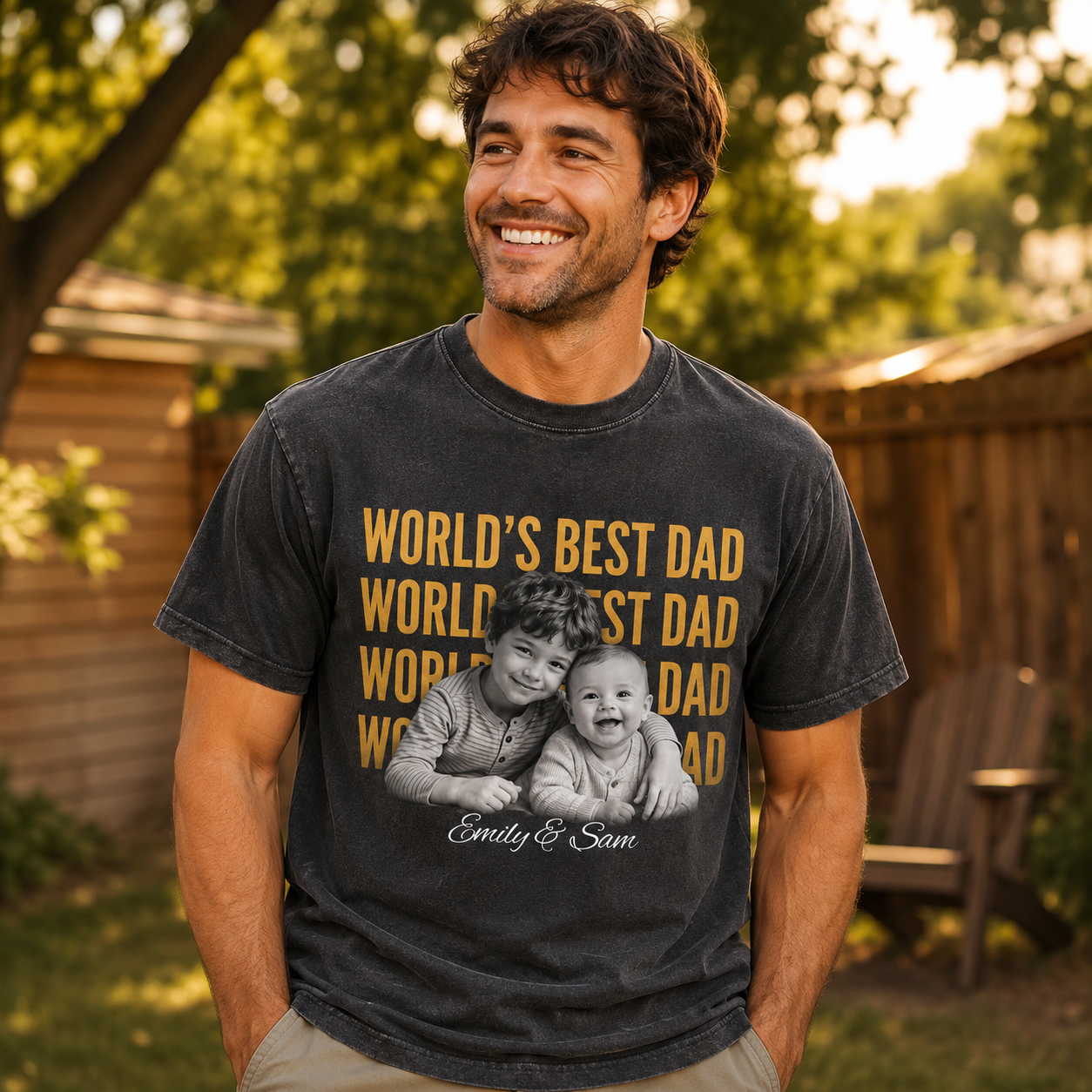 Custom World's Best Dad Photo Wash T-Shirt, Personalized Dad Gifts | Gift For Dad TOM99