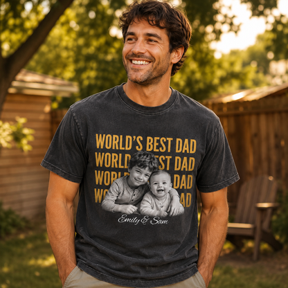 Custom World's Best Dad Photo Wash T-Shirt, Personalized Dad Gifts | Gift For Dad TOM99