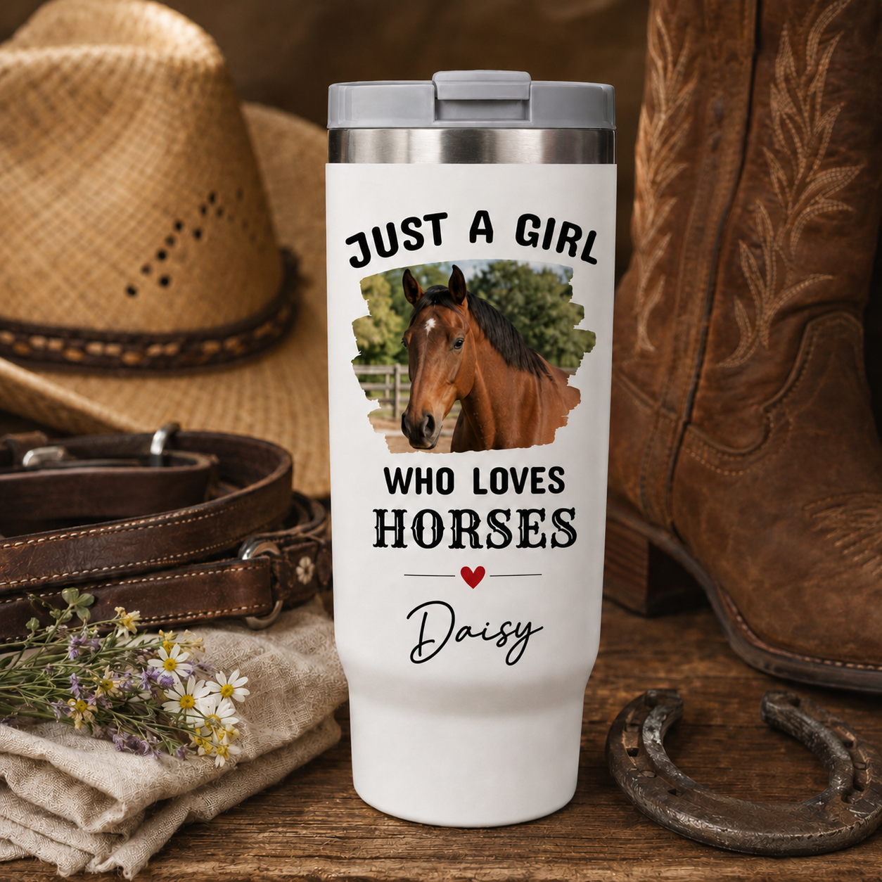 Custom Photo Just A Girl Horse 30oz Tumbler | Gift For Horse Lovers | Pet Lover Gifts TOM99