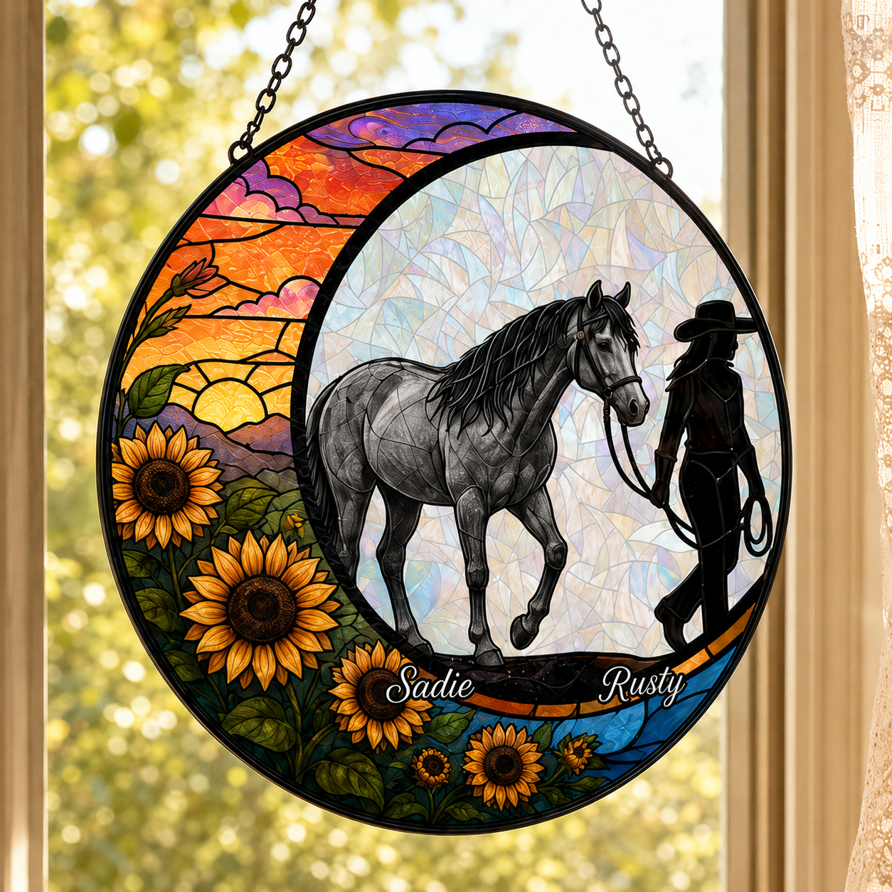 Custom Photo Horse Memories Stained Glass Suncatcher – Personalized Horse Lover Gifts | Gift For Horse Lover TOM99