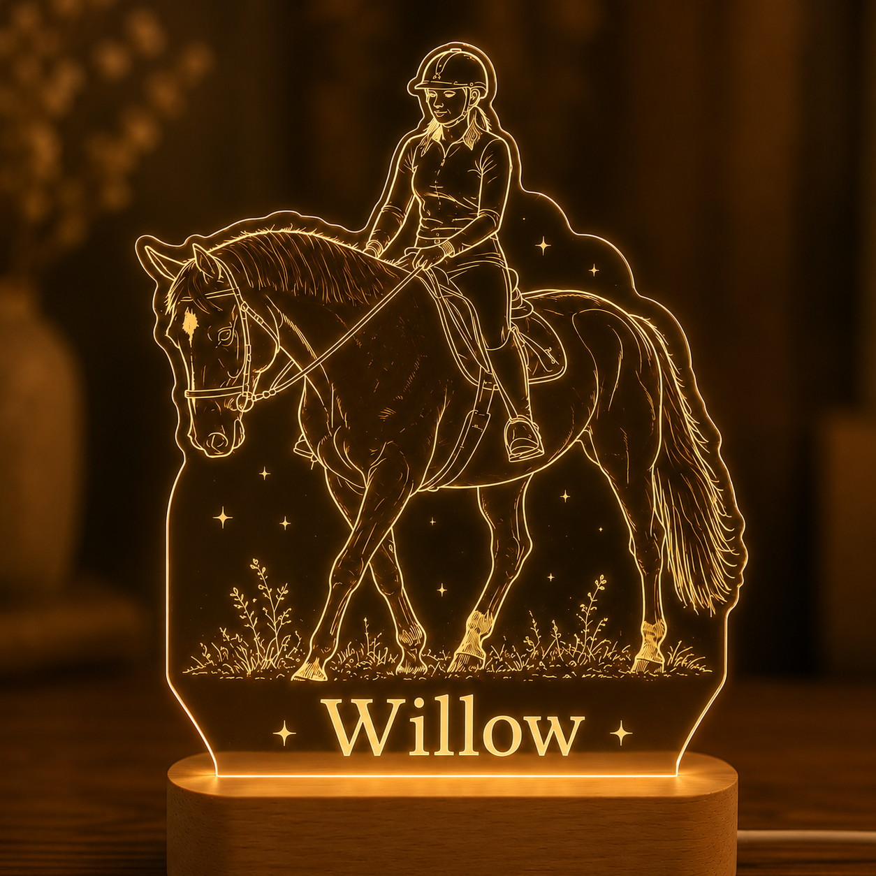 Custom Photo Ride Horse Wooden Led Light | Personalized Horse Photo Wooden Led Light | Gift For Horse Lovers TOM99