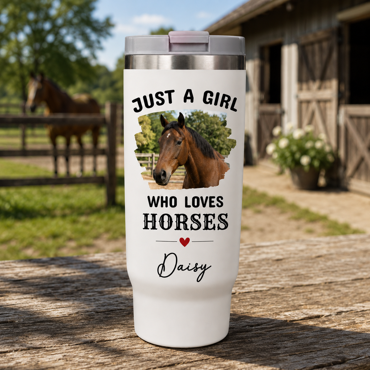 Custom Photo Just A Girl Horse 30oz Tumbler | Gift For Horse Lovers | Pet Lover Gifts TOM99