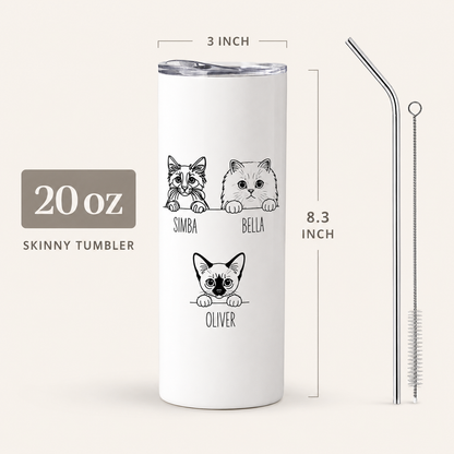 Personalized Photo My Pretty Cats 20oz Skinny Tumbler – Custom Cat Photo Skinny Tumbler For Woman and Cat Owners TOM99