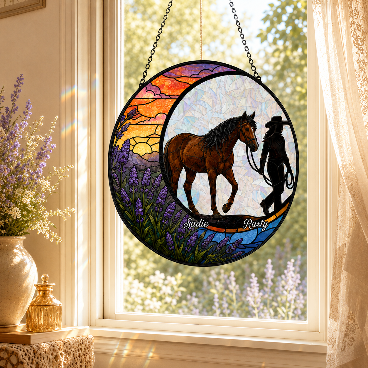 Custom Photo Horse Memories Stained Glass Suncatcher – Personalized Horse Lover Gifts | Gift For Horse Lover TOM99