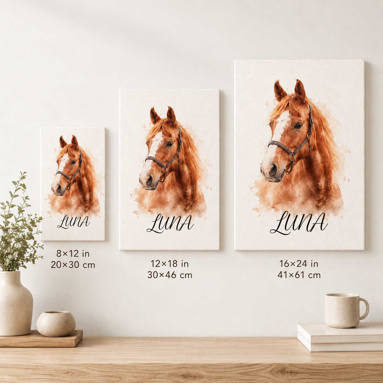 Custom Photo Water Color Horse Wall Art Canvas | Personalized Horse Photo Canvas | Gift For Horse Lovers TOM99