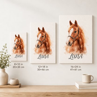 Custom Photo Water Color Horse Wall Art Canvas | Personalized Horse Photo Canvas | Gift For Horse Lovers TOM99
