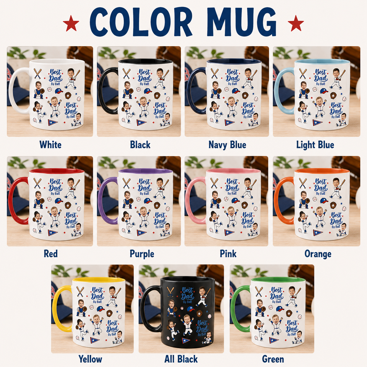 Custom Photo Best Dad By Ball Mug, Personalized Mug Mug For Husband Dad Grandfather TOM99