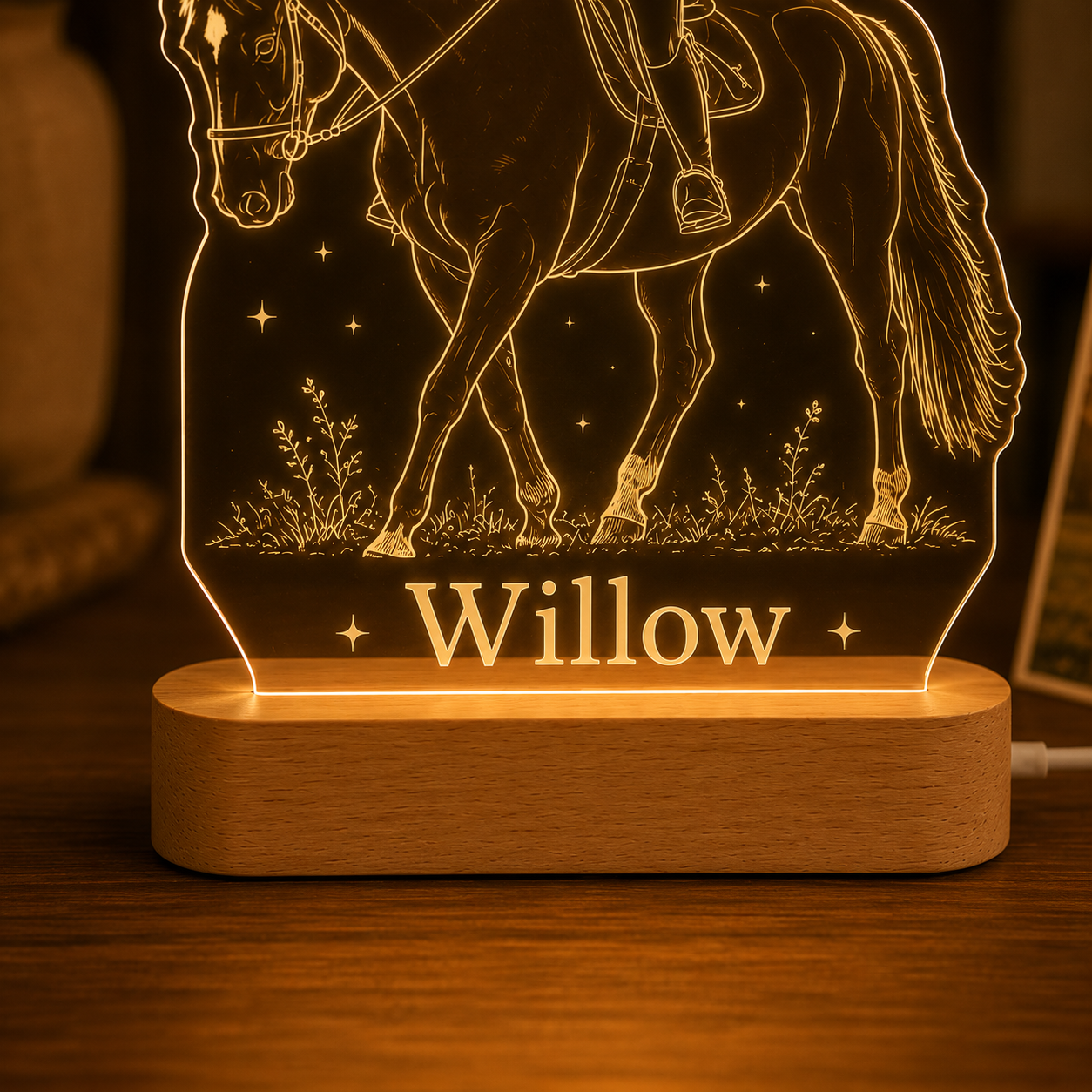 Custom Photo Ride Horse Wooden Led Light | Personalized Horse Photo Wooden Led Light | Gift For Horse Lovers TOM99