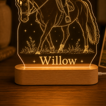 Custom Photo Ride Horse Wooden Led Light | Personalized Horse Photo Wooden Led Light | Gift For Horse Lovers TOM99