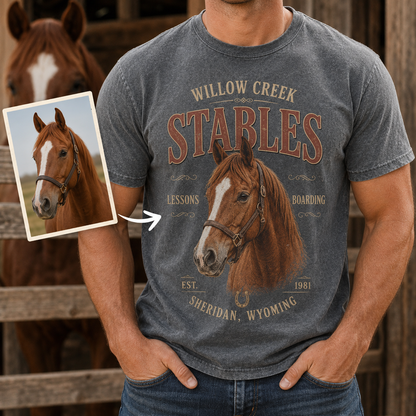Custom Photo Stables Horse Wash T-Shirt | Personalized Horse Lover Shirt | Gift For Horse Lovers TOM99