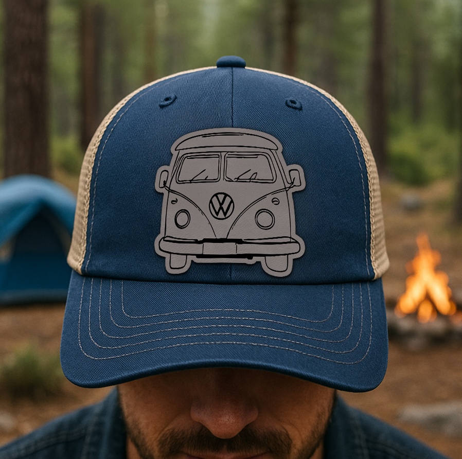 Custom Retro Van Trucker Hat – Yellow VW Camper Patch – Richardson 112 Vanlife Mesh Cap VHA163
