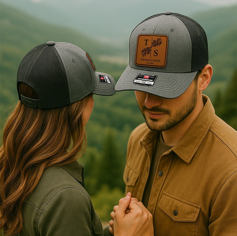 Custom Wedding Hats – Personalized Trucker Caps with Couple Initials & Date, Matching Hats for Bride and Groom VHA163