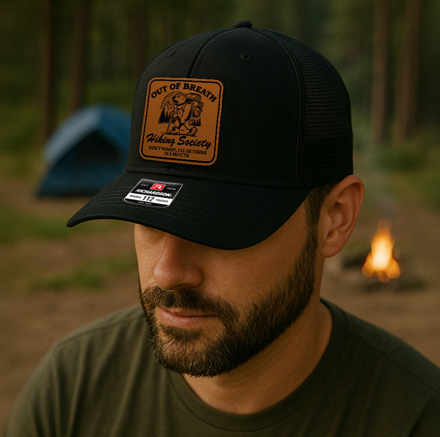 Custom Funny Hiking Hat – “Out of Breath Hiking Society” Trucker Cap – Richardson 112 Outdoors Gift VHA163