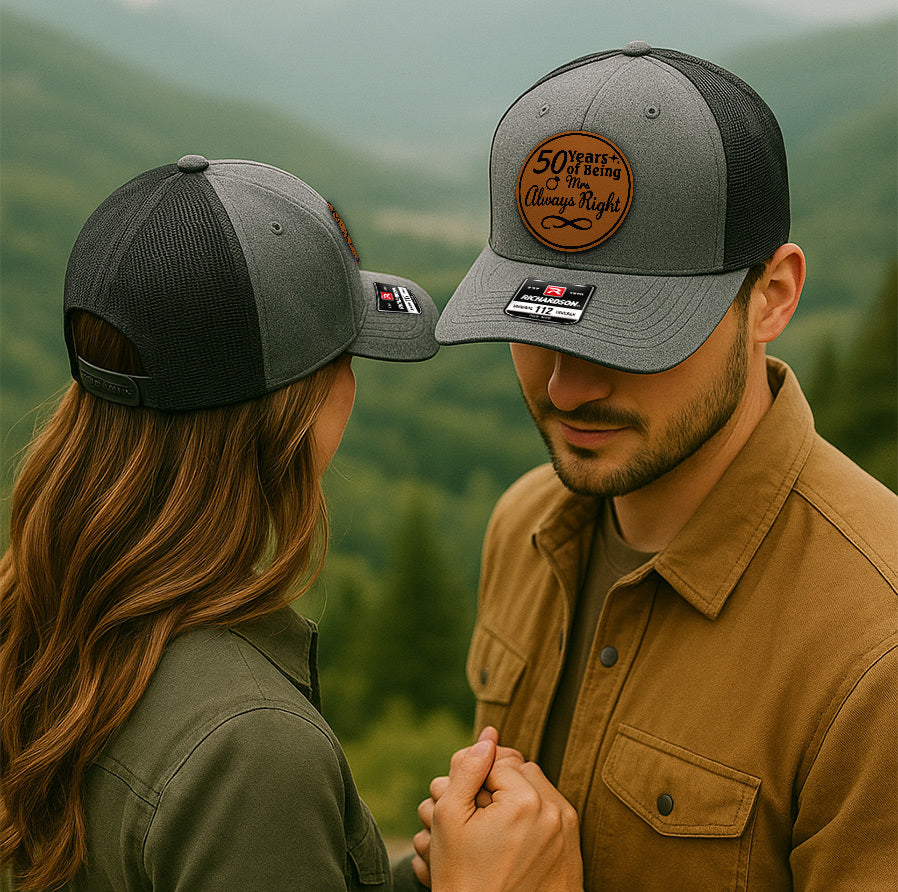 Custom 50th Anniversary Hats – Matching Mr. Right & Mrs. Always Right Trucker Caps, Personalized Golden Wedding Gift for Couple VHA163