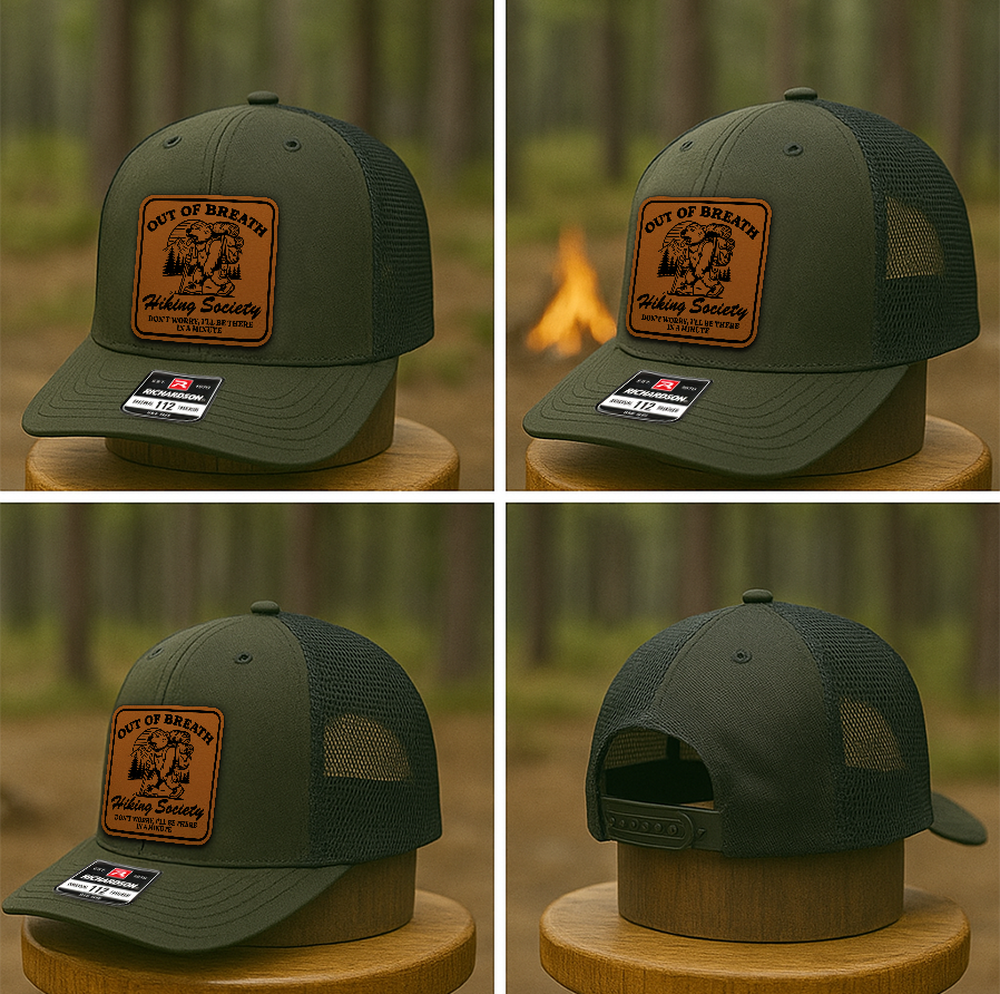 Custom Funny Hiking Hat – “Out of Breath Hiking Society” Trucker Cap – Richardson 112 Outdoors Gift VHA163