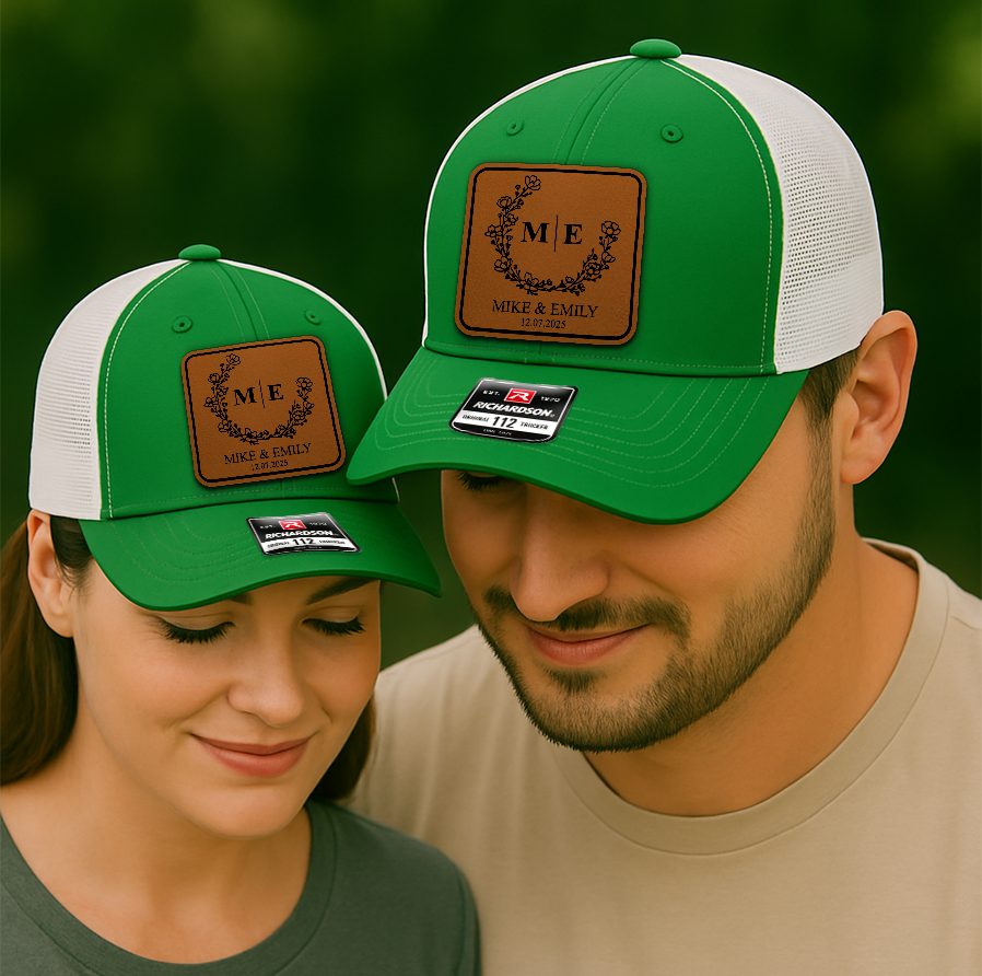 Custom Wedding Hats – Personalized Trucker Cap Set with Names & Date, Matching Couple Gift for Bride & Groom VHA163