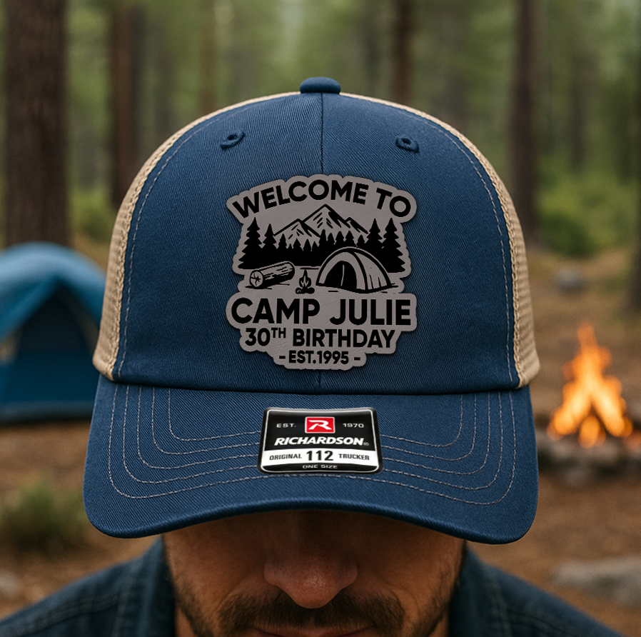 Custom Camp Birthday Trucker Hat – Personalized Richardson 112 Camping Cap VHA163