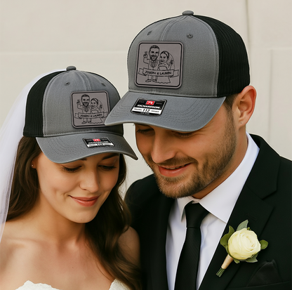 Custom Photo Wedding Trucker Hat – Custom Caricature Hat with Couple’s Name, Unique Bride & Groom Gift VHA163
